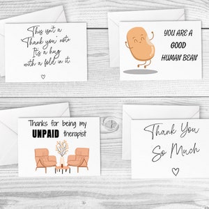 Lot de 4 cartes - Cartes de remerciement imprimables variées - Cartes de voeux de remerciement simples - Lot de cartes de remerciement - Cartes de remerciement amusantes