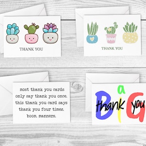 Lot von 4 Karten - Druckbare Bearbeitbare Dankeskarten-Bundle | Dankeskarten Set | Notizkarten Set