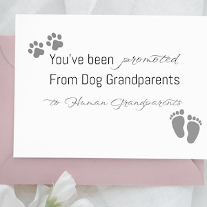 IMPRIMIBLE Anuncio de embarazo de abuelos de perros, tarjeta para padres, ha sido promovido de abuelos de perros a abuelos humanos