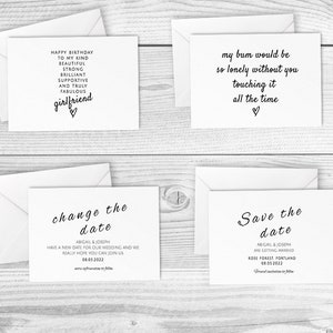 4 Karten druckbare bearbeitbare Geburtstagskarte, Hochzeitskarte, Stornierung Hochzeit, Rude Valentines Card For Husband, lustige Karten