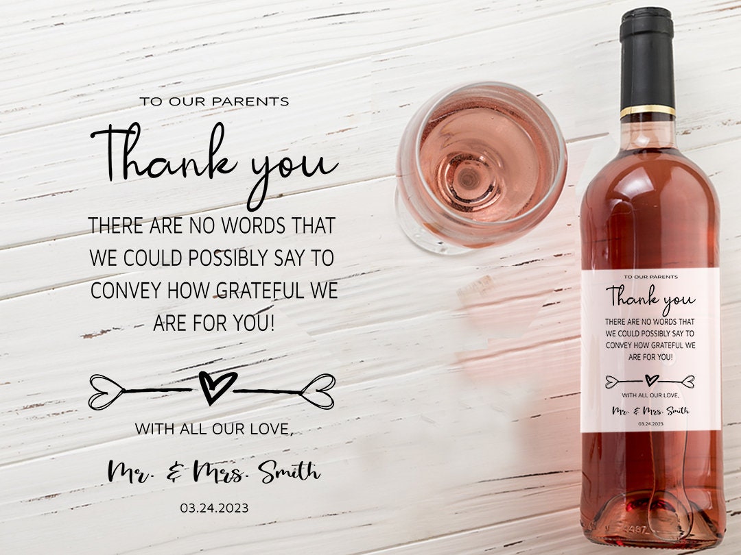 Thank You Wine Bottle Label Parents Thank You Gift Wedding Etsy