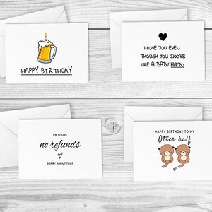 Lotto di 4 carte Biglietto d'auguri modificabile stampabile, carte divertenti, carte romantiche, Biglietto d'auguri divertente, I'm Yours No Refunds, My Otter Half