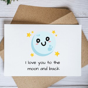 Ti amo fino alla luna e ritorno Biglietto d'auguri digitale stampabile divertente, solo perché biglietto per amico famiglia mamma nonna papà papà da bambini