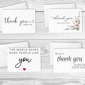 Lot de 4 cartes - Cartes de vœux d’anniversaire simples modifiables imprimables, cartes de remerciement de mariage, cartes de remerciement de fleurs sauvages