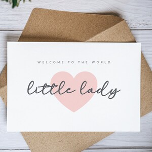 Printable New Baby Girl Card, Little Lady New Baby Card, Cute Pink ...