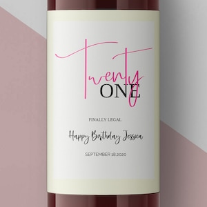 21st Birthday Wine Label, 21st Birthday Gift Wine Labels, 21st Birthday Wine & Sparkling Wine Labels, Custom 21st Birthday Wine Label, Print