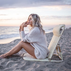 Rattan Folding Beach Chair with Adjustable Hooks