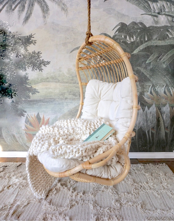 White hanging top rattan chair