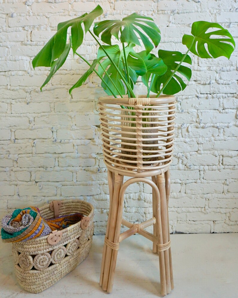 Tall Rattan Plant Stand Small Etsy