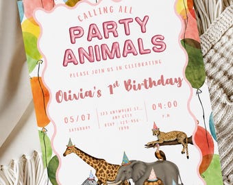 Party Animal Birthday Party Invitation & Thank You Card Bundle| Printable Template