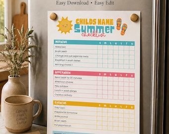 Summer Chore Chart Checklist | Editable Canva Template