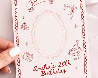 Photo Birthday Invitation Template | Coquette Canva Invite (Instant Download)