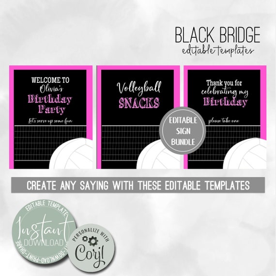 Volleyball Birthday Party Sign Bundle. Editable Welcome | Etsy