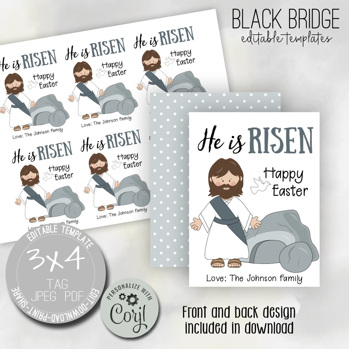 HE IS RISEN Easter Gift Tag Editable Easter Tag Religious Etsy