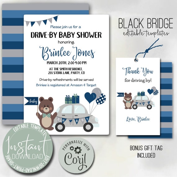 Editable Drive By Baby Shower Invitation & Gift Tag Editable Etsy