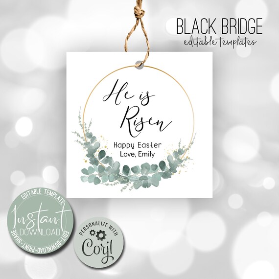 HE IS RISEN Easter Gift Tag Editable Easter Tag Happy Easter | Etsy