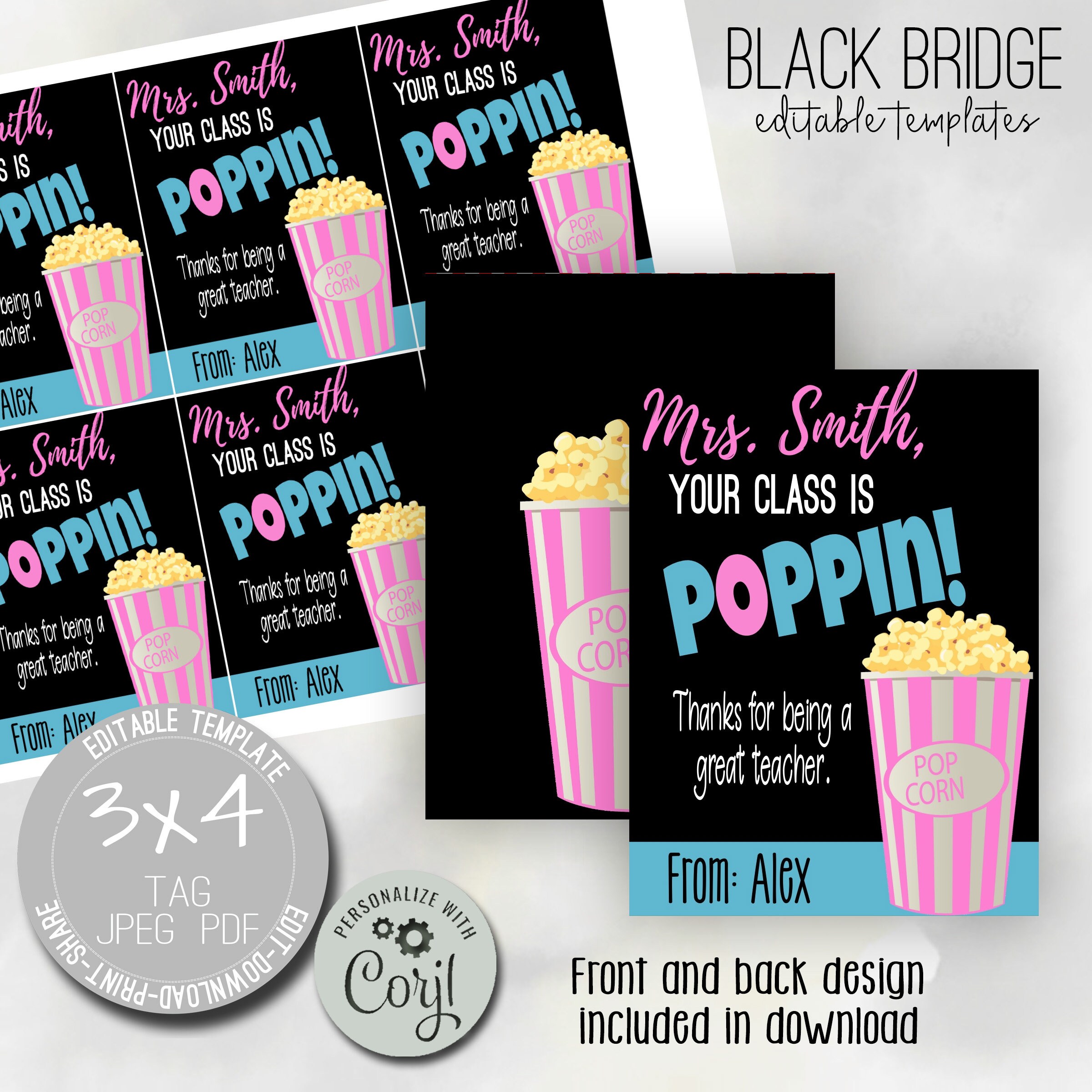 Popcorn Gift Tag Teacher Popcorn Gift Teacher Appreciation Etsy