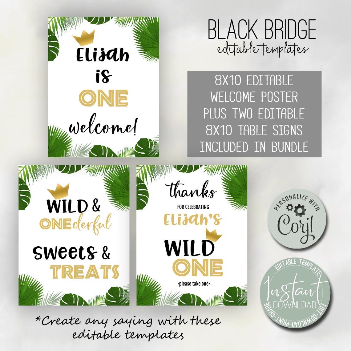 Wild One Birthday Sign Bundle Editable Welcome Dessert | Etsy