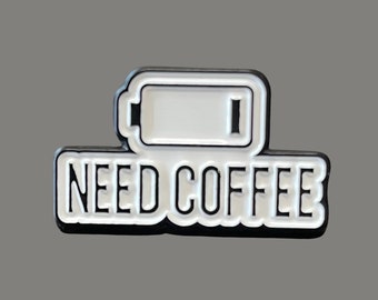 Coffee Enamel Pin, Low Battery Pin, Coffee Broach For Shirts, Enamel Pin for Shirts, Low Battery Coffee, Coffee Gifts