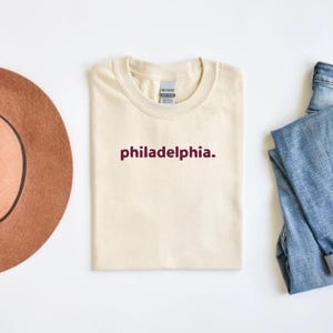 Embroidered Philadelphia Shirt, Baseball Colors, Lowercase Lettering