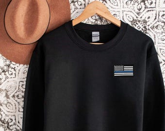 Thin Blue Line Flag Sweatshirt | Embroidered Police Crewneck