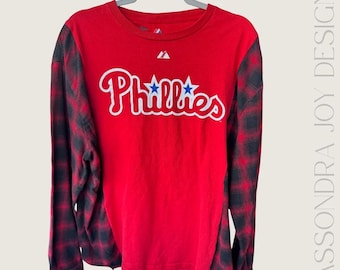 Camisa de franela Philly Reworked para mujer / Camiseta de béisbol de Filadelfia Hamels Upcycle / Camiseta auténtica Phillies Rework