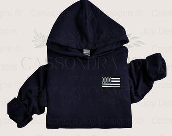 Thin Blue Line Flag Hoodie | Police Embroidered Sweatshirt
