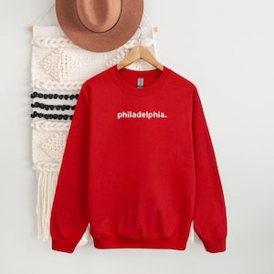 Embroidered Philadelphia Sweatshirt, Crewneck or Hoodie, Baseball Colors, Lowercase Lettering