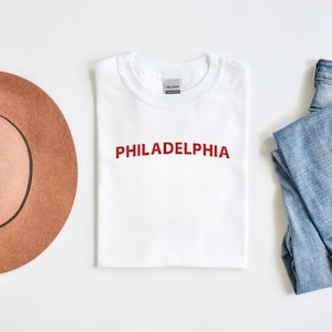 Embroidered Philadelphia Shirt, Baseball Colors, Block Lettering