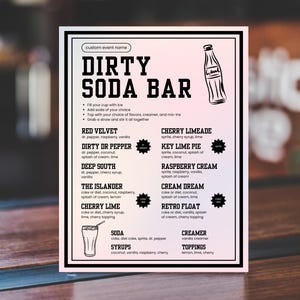 Dirty Soda Bar Menu Printable Custom Drink Bar Sign Editable Canva Template