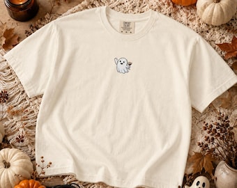 Ghost Espresso Martini Boxy Tee, Comfort Colors Halloween Cocktail Shirt