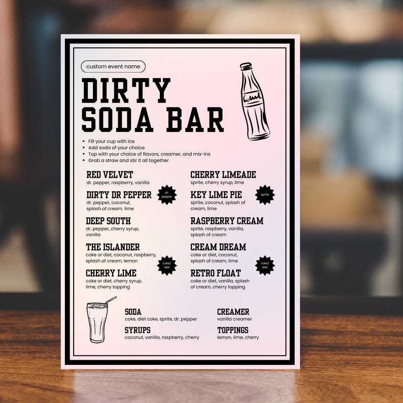 Dirty Soda Bar Menu Printable Custom Drink Bar Sign Editable Canva Template image 3