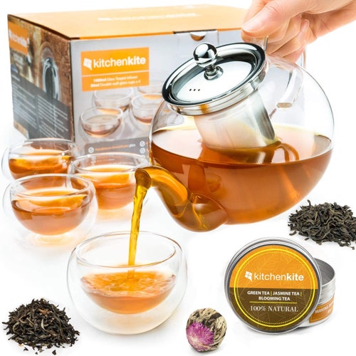 Tea Kettle Infuser Stovetop Gift Set Glass Teapot With Etsy