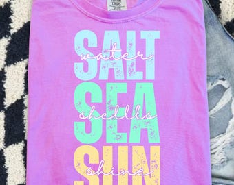 Salt Sea Sun Shirt| Summer Shirt| Summer Vibes| Lake Shirt| Boatin&#39; Shirt| Comfort Colors®| Neon Shirt| Beach Shirt