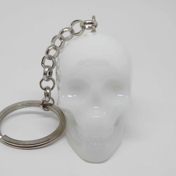 White Skull Keychain, White Skull Keyring, White Resin Skull Keychain