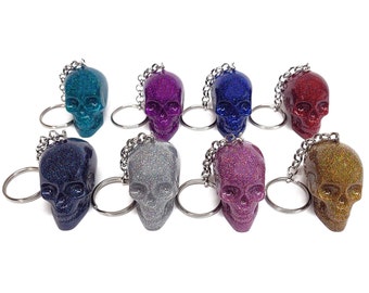 Skull Keychain Holographic Glitter