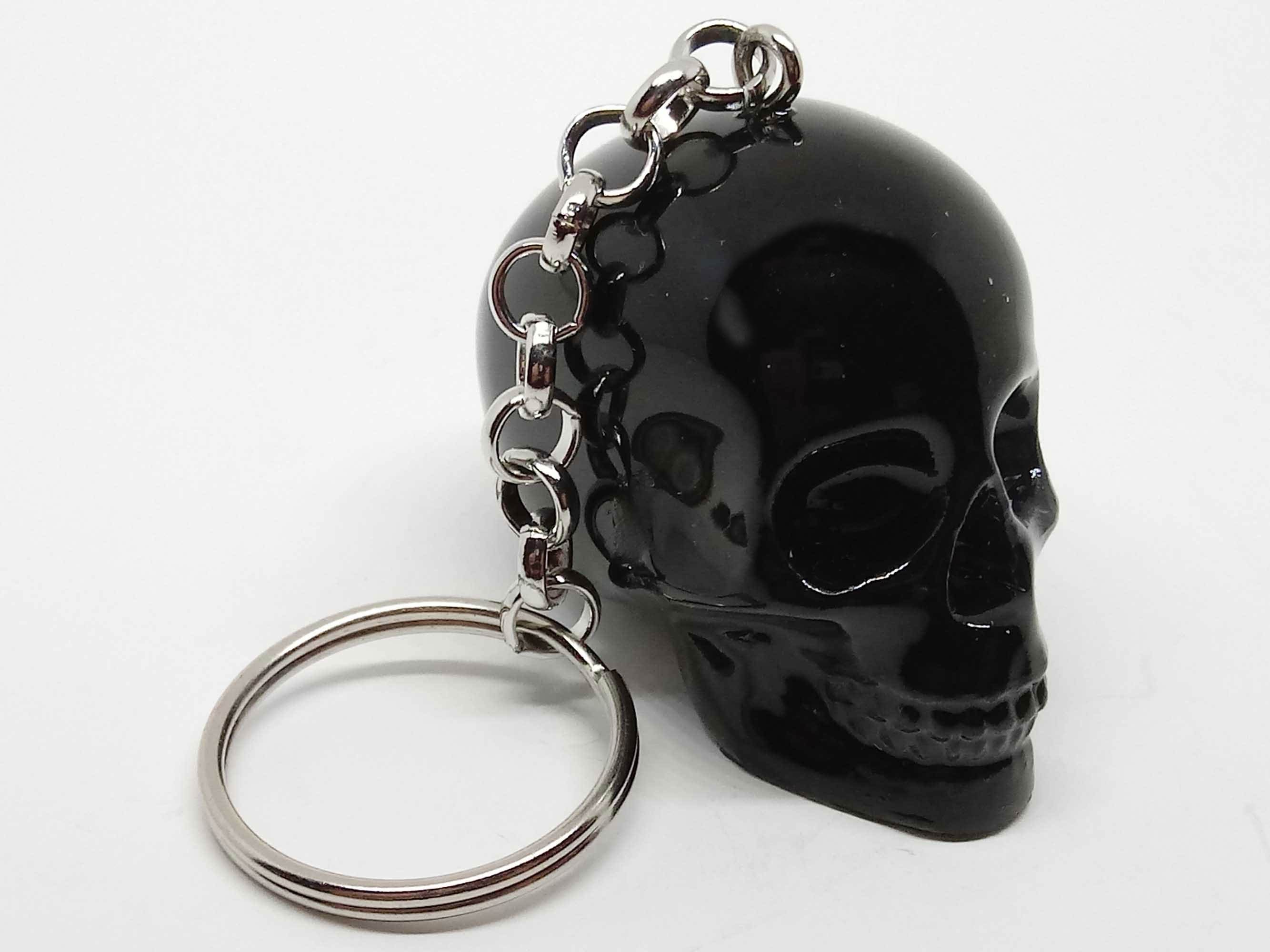 Black Skull Keychain, Black Skull Keyring, Black Resin Skull Keychain