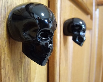 Black Skull Door Knobs/Drawer Knobs (Set of 2), Black Kitchen/Bathroom Cabinet Skull Door Handles