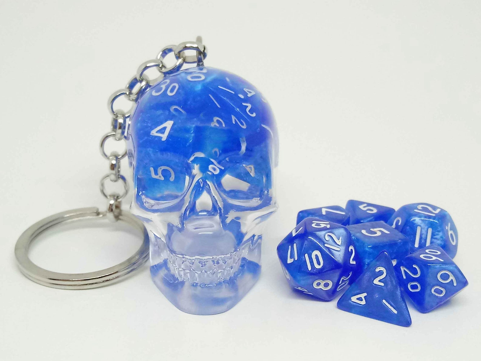 Mini Blue Dnd Dice Skull Keychain Etsy
