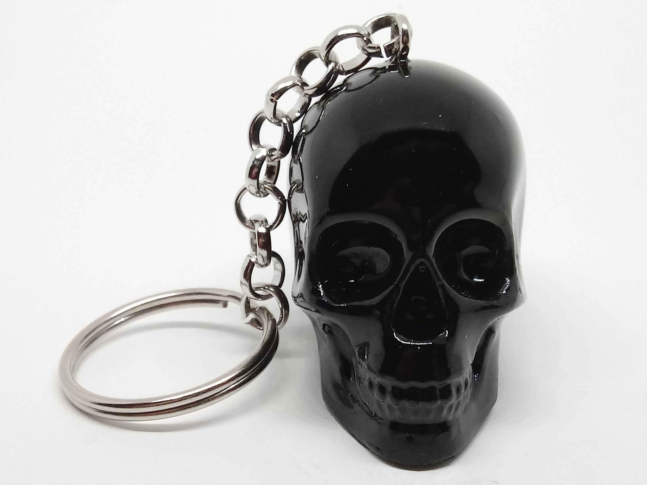 Black Skull Keychain, Black Skull Keyring, Black Resin Skull Keychain 