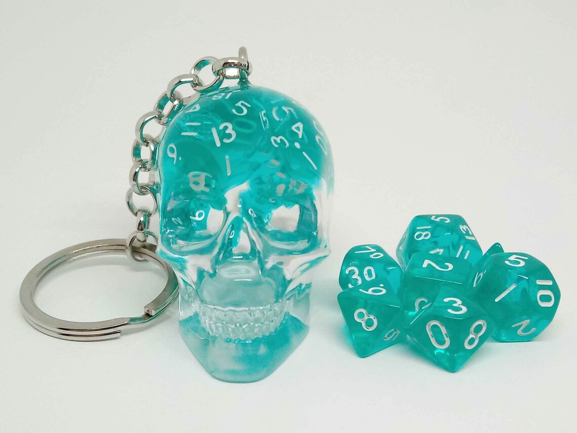 Mini Aqua DnD Dice Skull Keychain Etsy