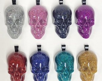 Skull Necklace with Holographic Glitter