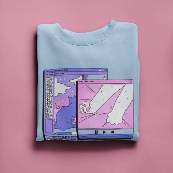 Kawaii Pastel Anime Neko Sweatshirt / 90s Anime Aesthetic Jumper / Pastel Goth Anime Sweater