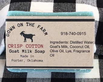 Handmade Goat Milk Soap, Crisp Cotton Goat Milk Soap, Goat Milk Soap, Bar Soap, Bath Soap