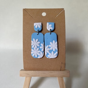 Blue with White Flowers Dangle Earrings