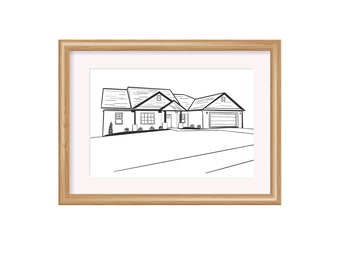 Custom House Drawing, House Portrait, Real Estate Gift, Downloadable House Portrait