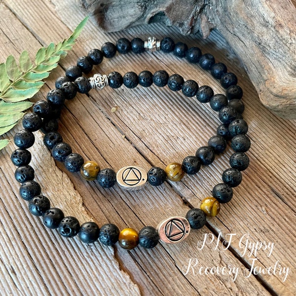 Tiger Eye & Lava Bracelet AA Recovery Symbol #112