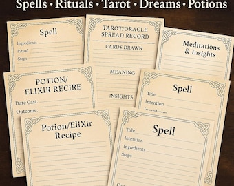 Pagine Grimorio stampabili - Modelli di diario di stregoneria / Incantesimi, rituali, tarocchi, sogni, pozioni, meditazione, fogli bianchi