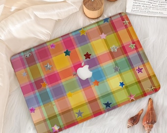 Colorful Plaid Star MacBook Case for MacBook Air 13 15 M1 M2 M3, 2026 MacBook Pro 14 16 Inch, Hard Laptop Cover