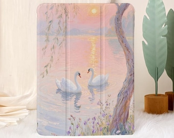 Swan in the Lake iPad Case for iPad 10.9'' 9.7'' iPad 10, iPad 7/8/9 Air 6 7 Case, iPad Pro 11'' 12.9'' iPad 2025 iPad Mini 7 Cover